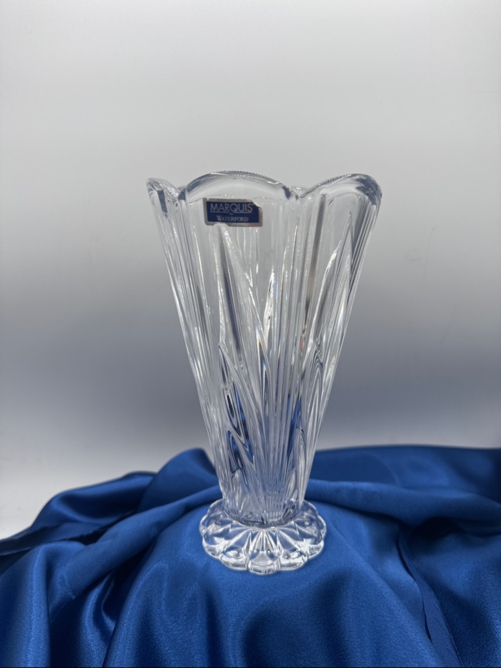 Marquis Festivale 8" Footed Cut Crystal Vase featuring a scalloped rim.